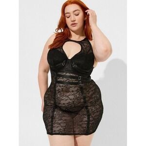 Torrid Lacy Bondage Chemise Lingerie Plus Size 3 Black Sexy Caged Lined Cups